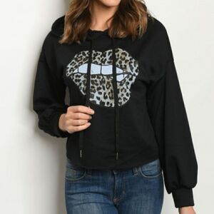 Black Distressed Cheetah lips hoodie